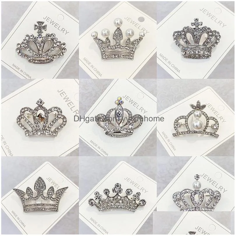 fashion rhinestone crown brooch royal luxury crystal suit lapel pin brooches for women men badge accessory jewelry gift