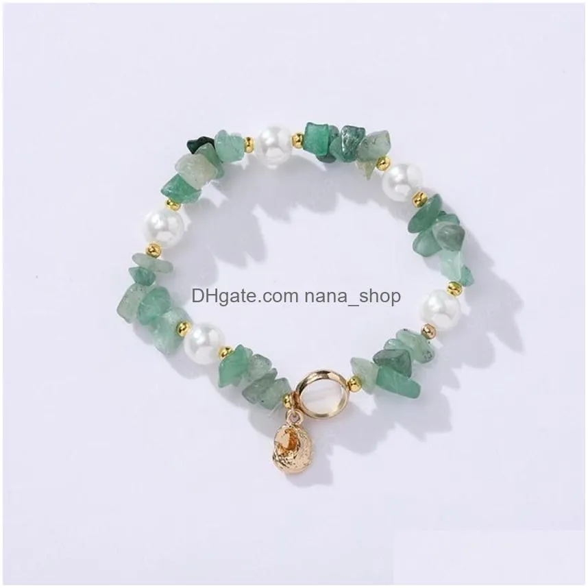 wholesale trendy gold plated irregular shape rose quartz bracelet link chain green aventurine jewelry