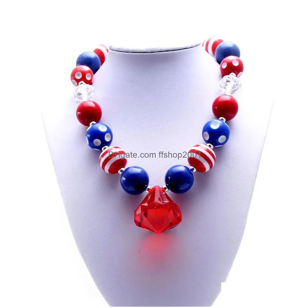  est design 4th july necklace birthday party gift for toddlers girls beaded bubblegum baby kids chunky necklace jewelry