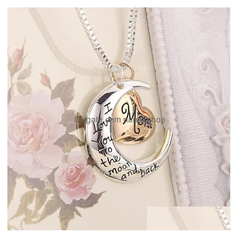 high quality heart jewelry i love you to the moon and back mom pendant necklace mother day gift wholesale fashion jewelry