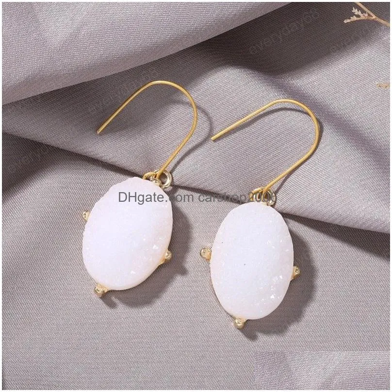 trendy dangle earrings white quartz semiprecious metal pendant drop earring for women bohemian jewelry