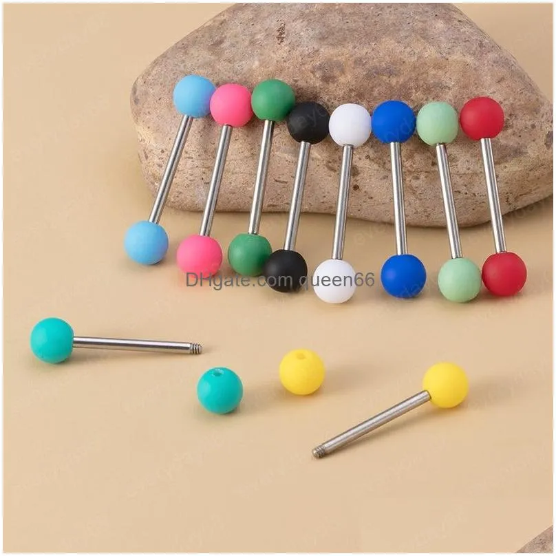 colorful tongue piercing acrylic ball tongue ring bar barbell stainless steel candy color nipple rings y piercings body jewelry