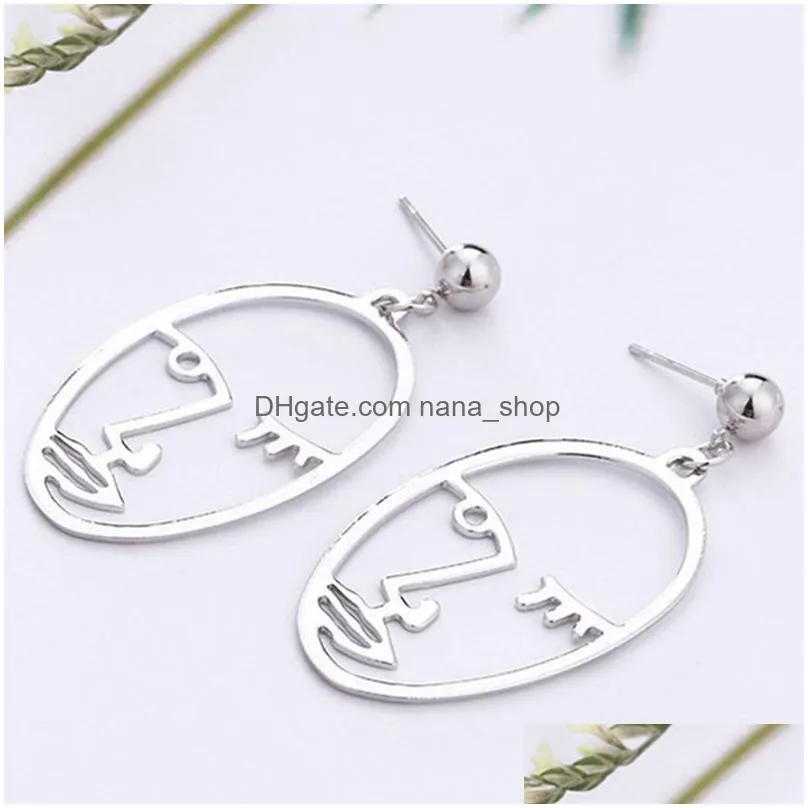european and american metal fashion creative exaggerated face pendant earrings retro personality simple female trend jewelry