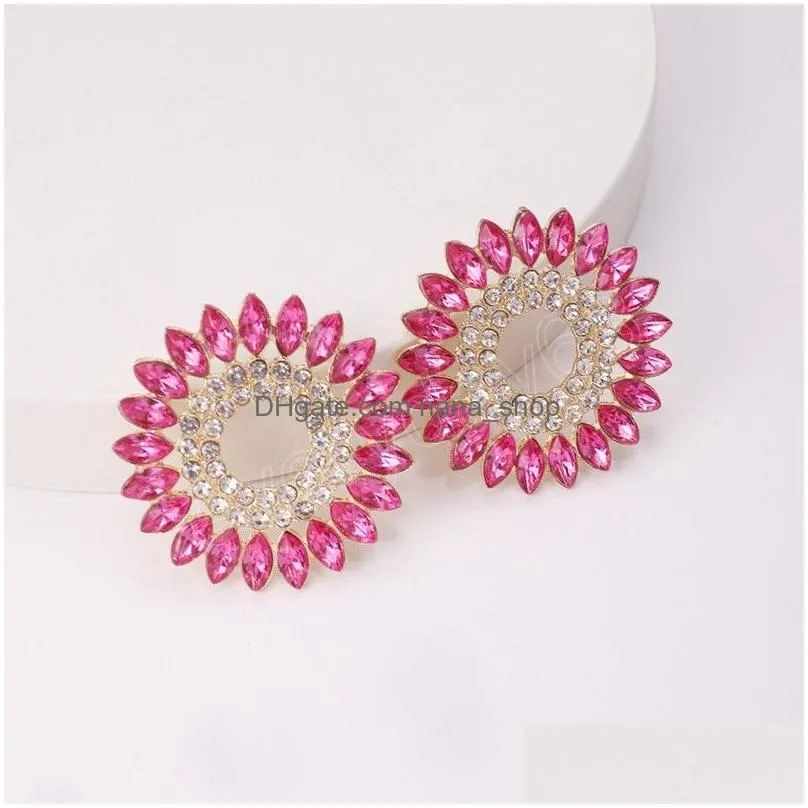 sparkly rhinestone round stud earrings for women boho multicoloured crystal flower earrings charms jewelry party bijoux