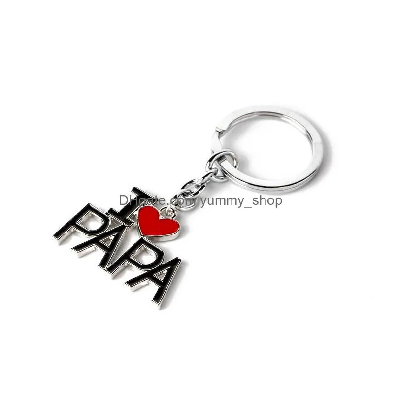  key rings with letters i love papa mama dad mom red love heart key ring chains for fathers day mothers day gift