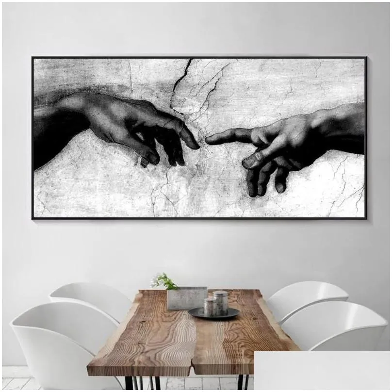 paintings hand of god creation adam black white canvas painting print on canavs wall art pictures for living room decor no frame