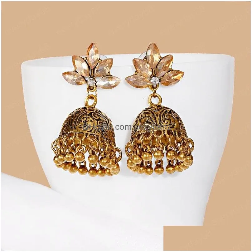 classic leaf crystal ladies dangle earrings bijoux vintage gold bells indian earrings for women wedding jewelry