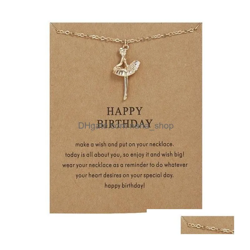 happy birthday ballerina pendant necklace dance girl clavicle chain necklace for women girl jewelry accessories gifts