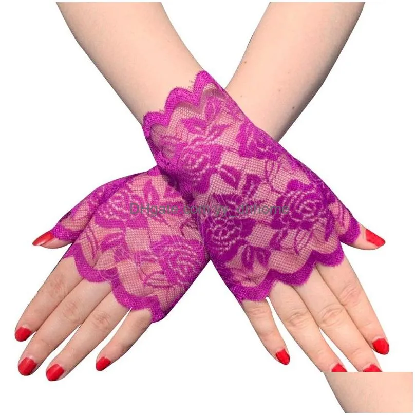 fashion dance long fingerless womens sexy lace gloves ladies half finger fishnet gloves mesh mitten