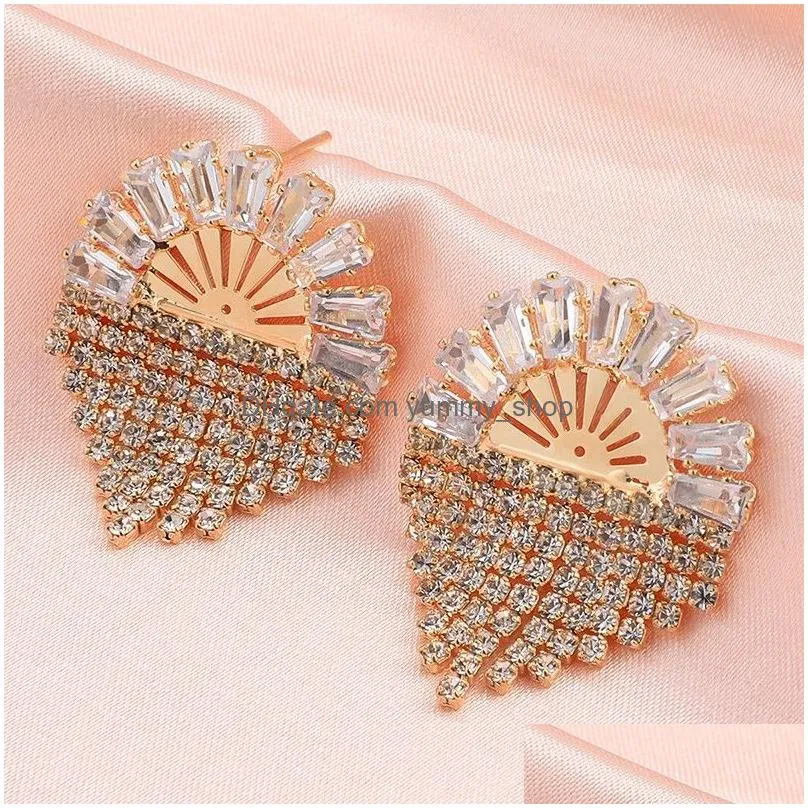 fashion versatile diamond semi circular tassel earrings for women korean fashion stud earring birthday party jewelry gifts