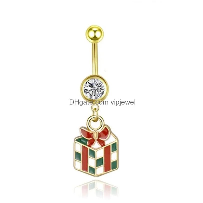 santa belly button ring christmas tree navel piercing dangle belly rings surgical steel bar party for woman body jewelry gift