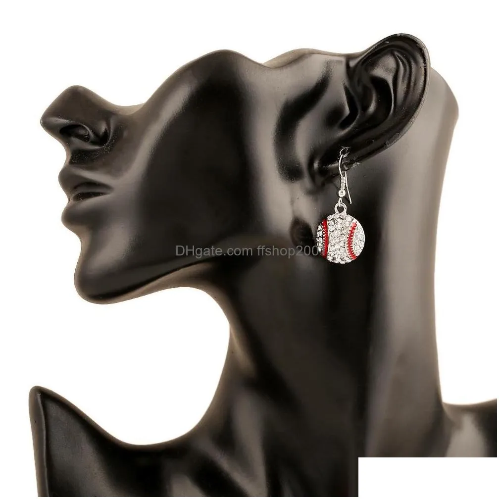 luxury angle chandelier womens ball earrings crystal rhinestone softball baseball basketball volleyball rugby sports dangle earrings for fan fashion