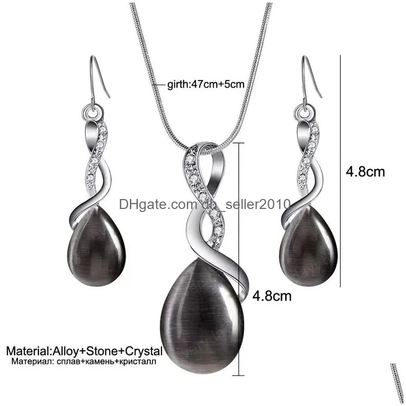 fashion opal jewelry sets for woman cubic zirconia water drop necklace pendant earrings set bridal wedding party gift