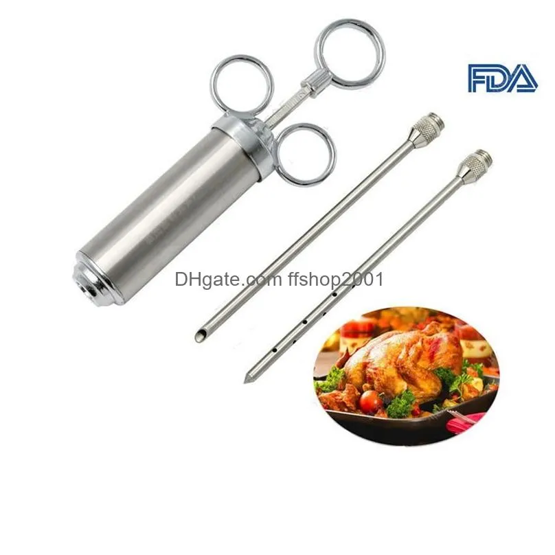 grill 2oz marinade seasoning injector turkey meat injectors 5mm needle stainless steel cooking syringe injection vtky2353