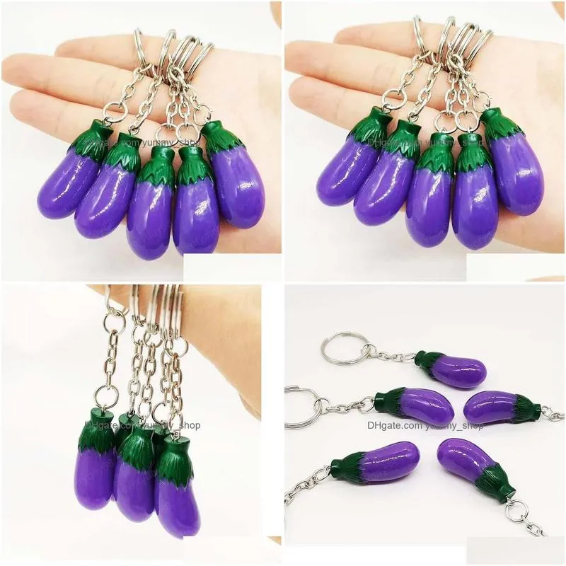 3d imitation vegetables keychain eggplant key ring for women handbag pendant charms decoration