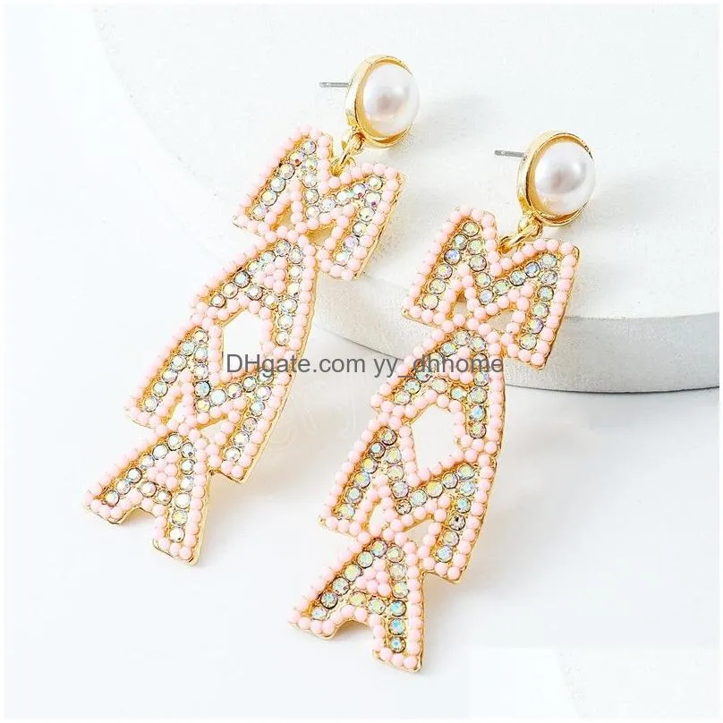 long handmade beaded mama letter mothers day dangle earrings for women vintage creative rice bead earrings boho jewelry gifts
