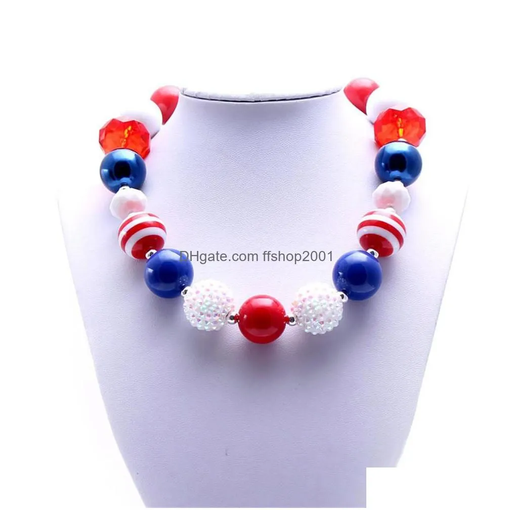  est design 4th july necklace birthday party gift for toddlers girls beaded bubblegum baby kids chunky necklace jewelry