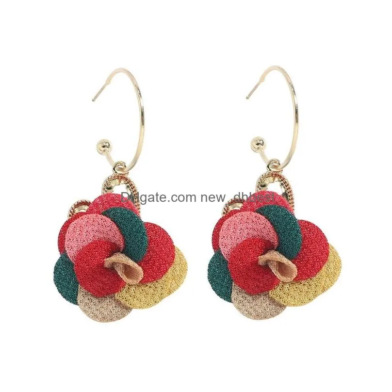 candy color boho fabric flower dangle earrings for women spring summer statement earrings big floral earrings jewelry