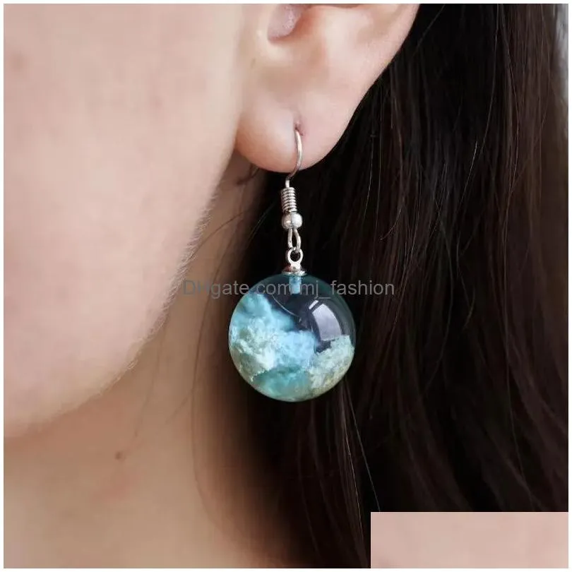 fashion jewelry blue sky sphere dangle earrings terrarium clear cloudy sky designer crystal earring nature inspired