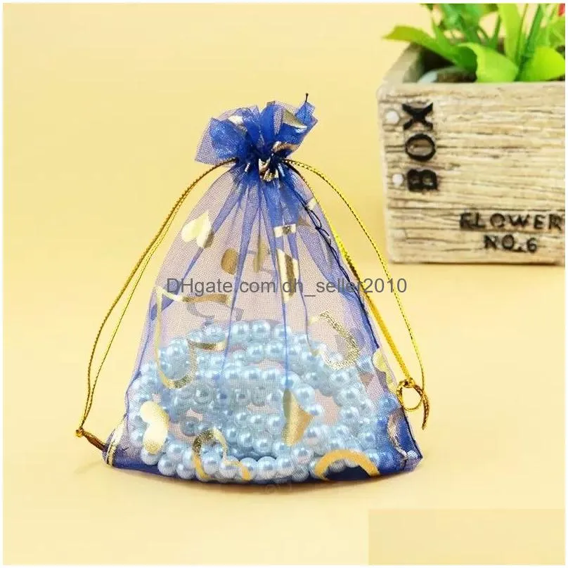 colorful organza bags iron heart bronzing special design pouch wedding promotion gifts bag jewelry package