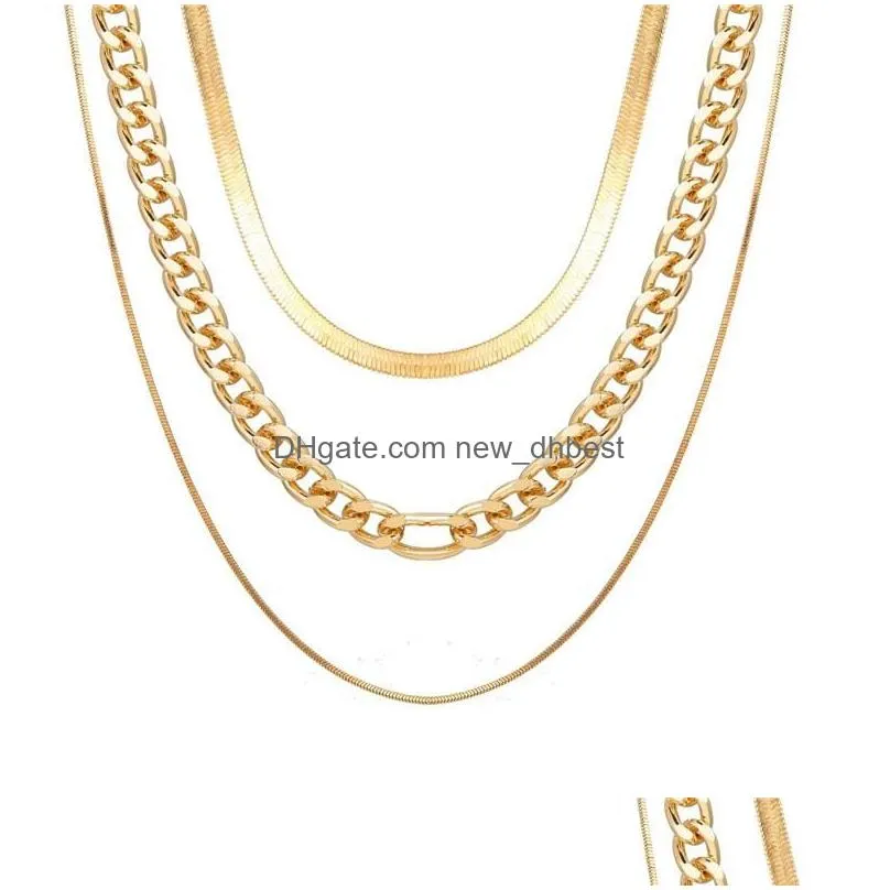 new vintage punk style multi layer chain necklaces fashion gold plated snake chain choker necklace set for women