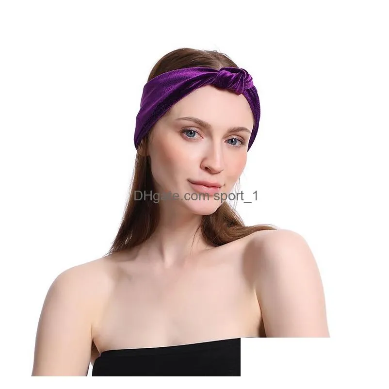 women solid color cross headband sports yoga handmade elastic wide hair band female wash face hairband fashion retro headband vf1518