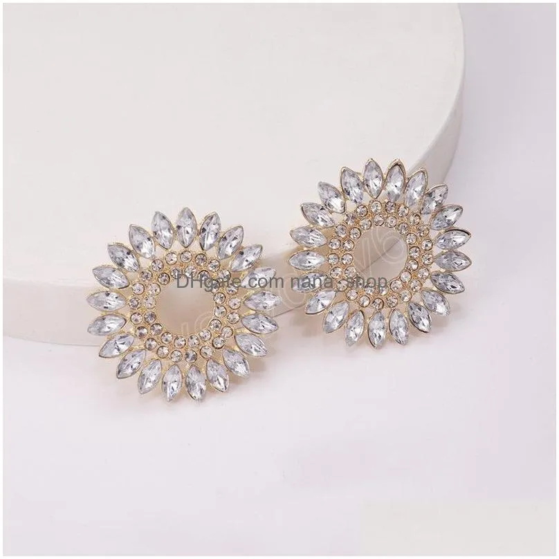 sparkly rhinestone round stud earrings for women boho multicoloured crystal flower earrings charms jewelry party bijoux