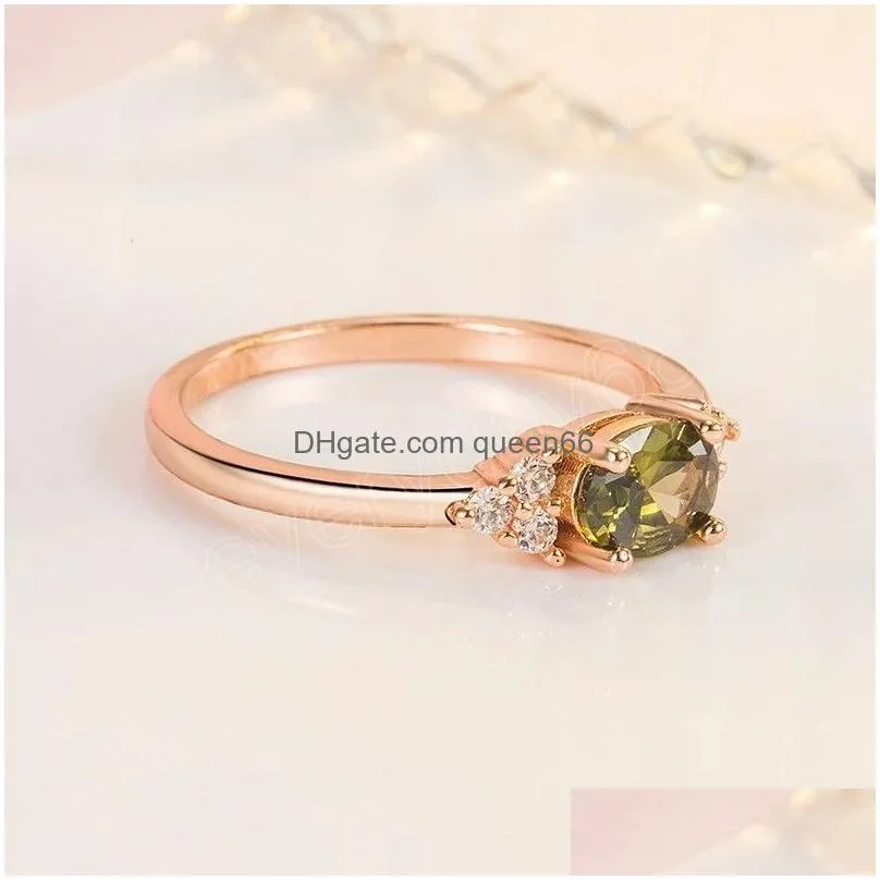 fashion rosegold color classical imitation peridot rings for women elegant oval zircon engagement ring simple jewelry gifts