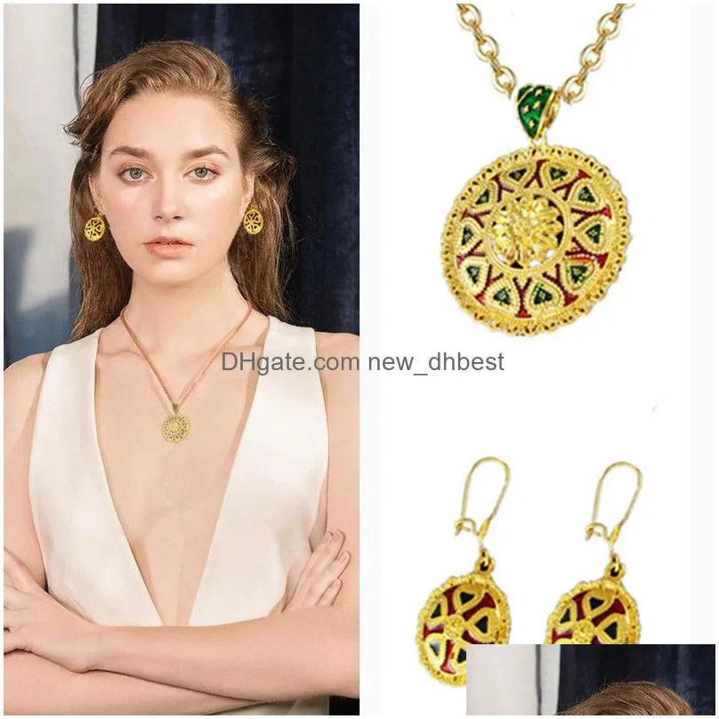 luxury women wedding gift party muslim round turkey jewelry set earring pendant necklace