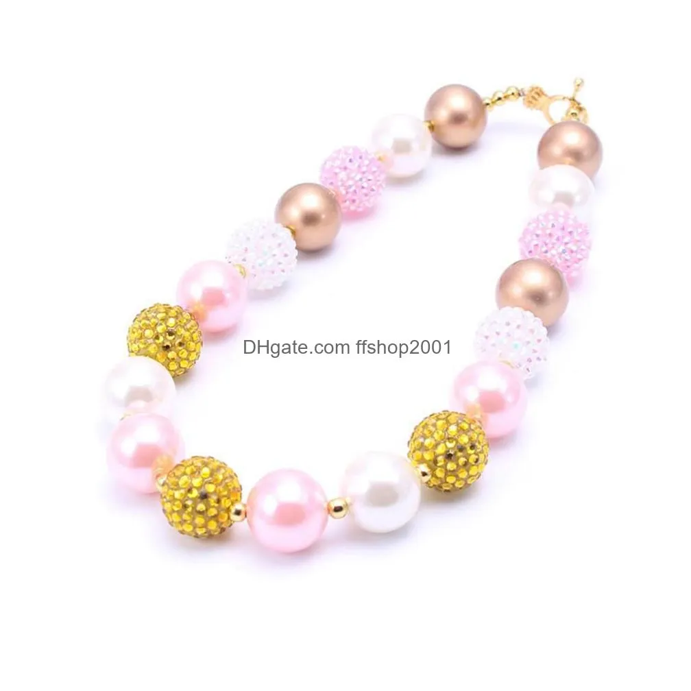 2pcs est design pinkaddgold color necklace birthday party gift for toddlers girls beaded bubblegum baby kids chunky necklace jewelry