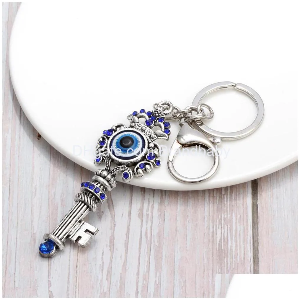 unique blue crystal key ring jewelry good quality turkey evil eye alloy keychain charm kids gifts