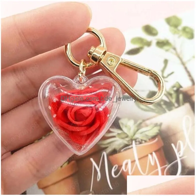 forever rose preserved keychain eternal present romantic pendant valentines day wedding gift heart shape hanging key ring