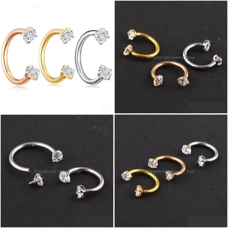 horseshoe nose piercing ring hoop 16g steel septum lip ear body jewelry cartilage barbell tragus stud earrings 60pcs