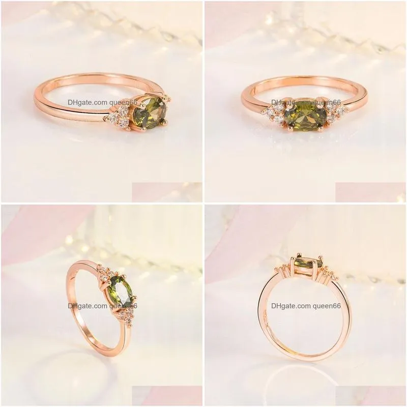 fashion rosegold color classical imitation peridot rings for women elegant oval zircon engagement ring simple jewelry gifts