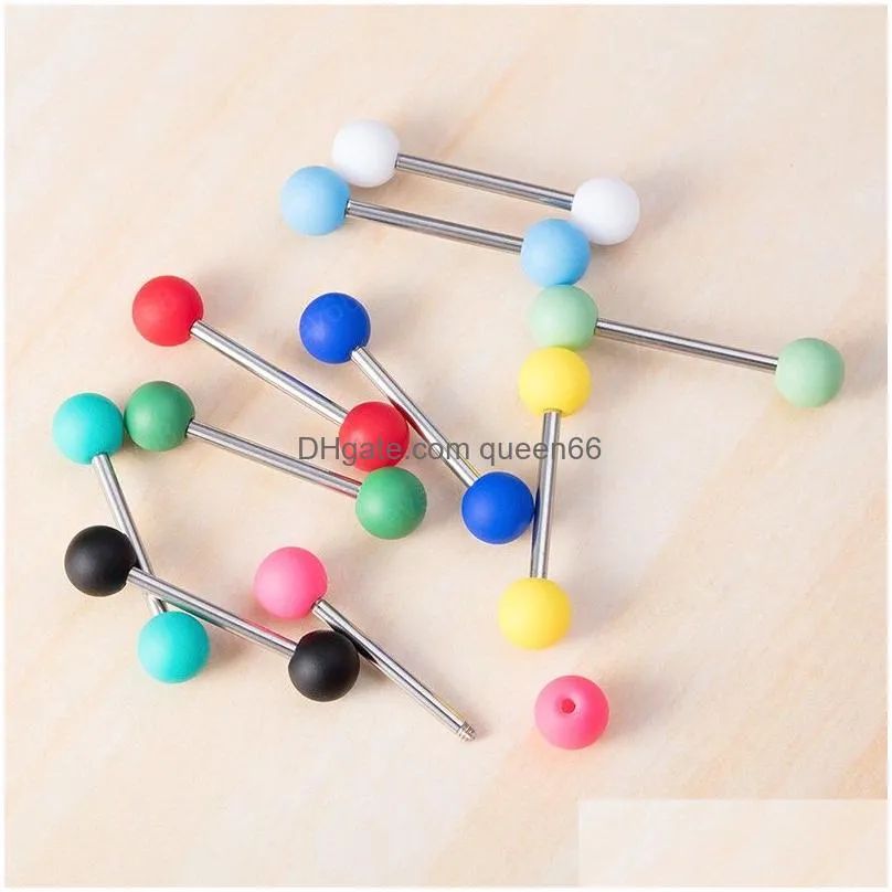 colorful tongue piercing acrylic ball tongue ring bar barbell stainless steel candy color nipple rings y piercings body jewelry