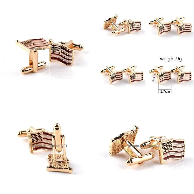 gold america national flag cufflinks fashion formal business shirt cuff button links for men women fashion jewelry