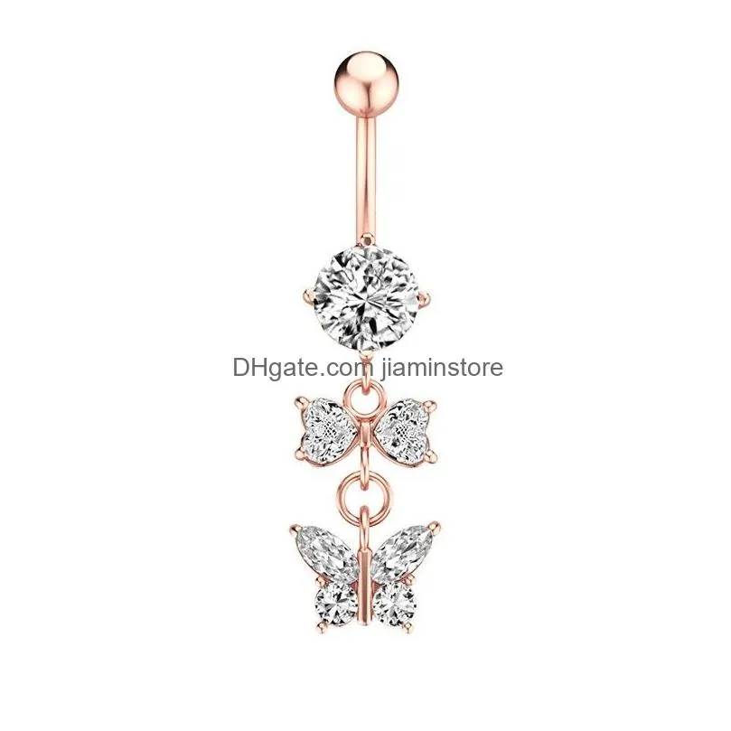butterfly zircon belly button rings fashion surgical steel navel piercing body jewelry high quality
