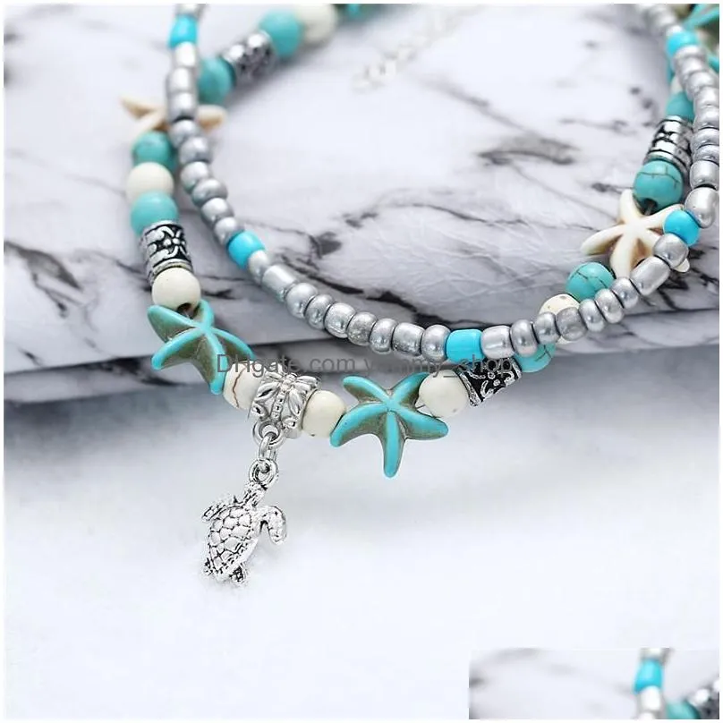 bulk lots turtle pendants anklet turquoise ankle bracelets chain foot stainless steel jewelry party decorations mothers day gift