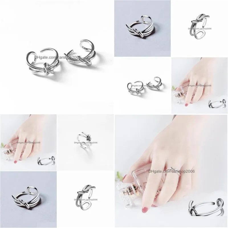 silver fashion retro double layer rope knot adjustable ring jewelry for women party gift