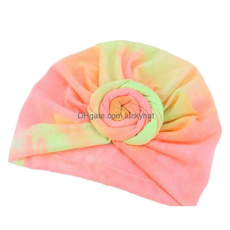 cotton turban for baby girl top knot flower decor soft headwear toddler hair care sleep cap warm beanie hat hair accessories