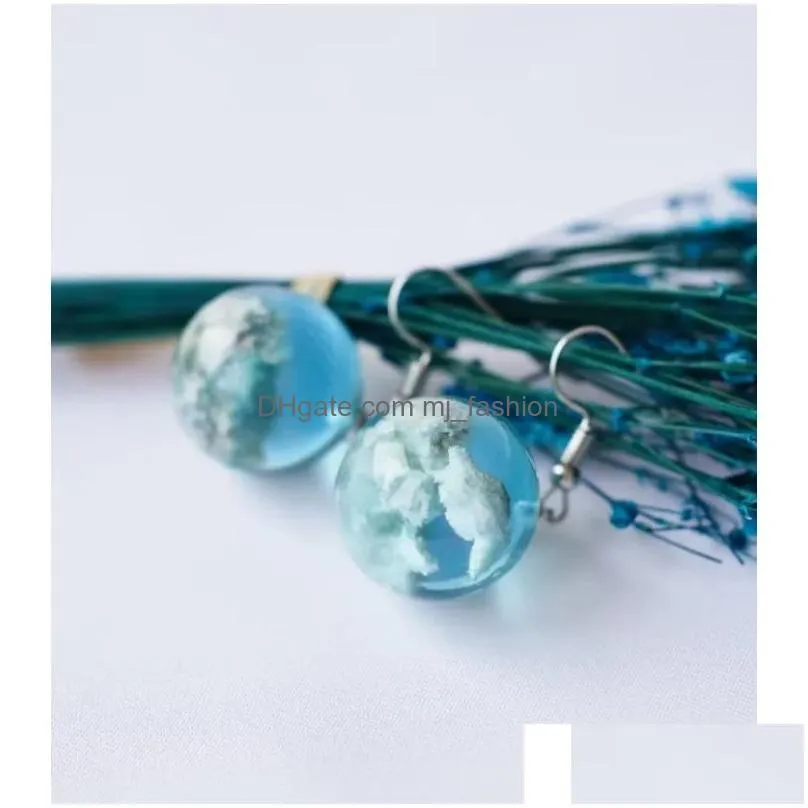 fashion jewelry blue sky sphere dangle earrings terrarium clear cloudy sky designer crystal earring nature inspired
