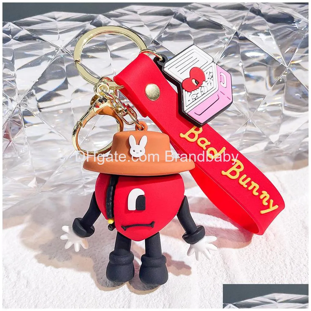 cute animation bad bunny jewelry keychain different design pvc key ring accessories