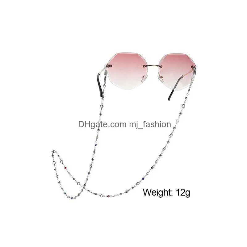 luxury stainless steel face eyeglasses chain crystal hollow heart straps sunglasses glasses accessories