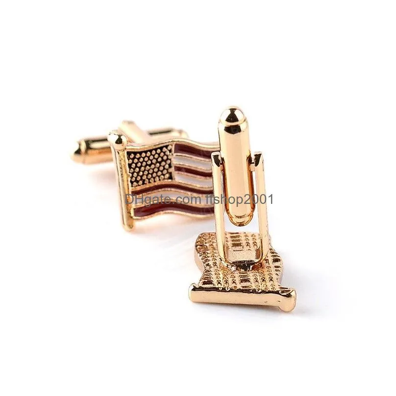 gold america national flag cufflinks fashion formal business shirt cuff button links for men women fashion jewelry