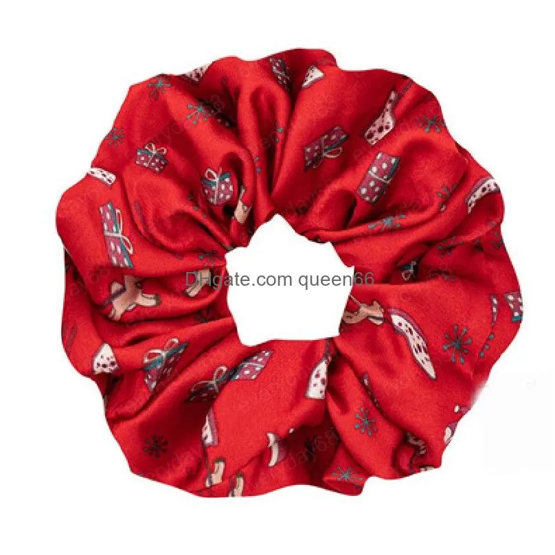 christmas scrunchie hair ring satin printted xmas hair rope elastic hairband ponytail holder hair accessories headdress