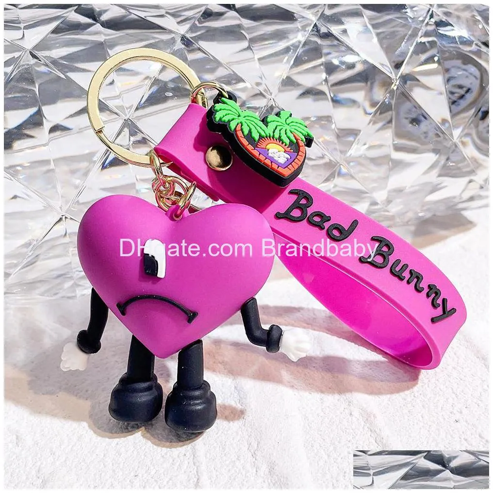 cute animation bad bunny jewelry keychain different design pvc key ring accessories