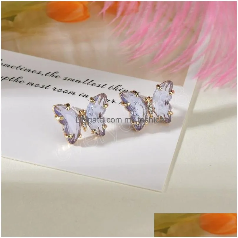 butterfly zircon earrings womens korean trend jewelry transparent stud earrings lovely temperament piercing earrings
