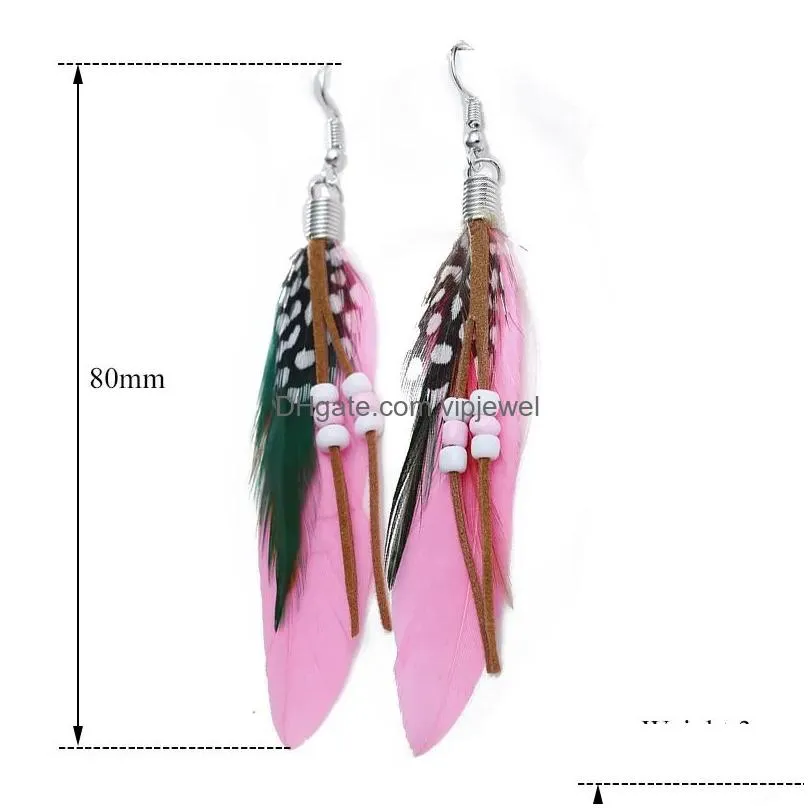 bohemian tassel charm earrings rice beads feather earrings womens fashion accessories