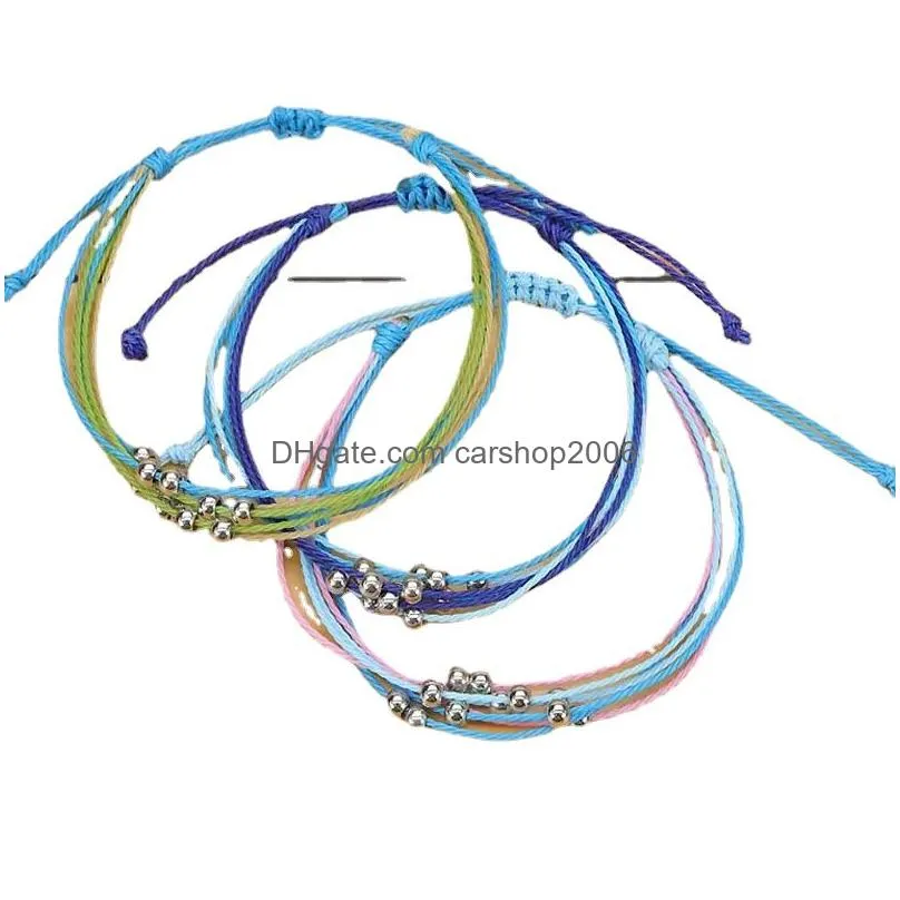 handmade woven braided rope beaded charm bracelets for women men lover solid color beach friendship jewelry