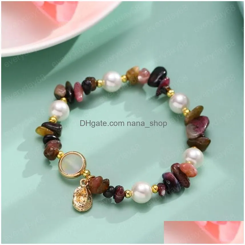 wholesale trendy gold plated irregular shape rose quartz bracelet link chain green aventurine jewelry